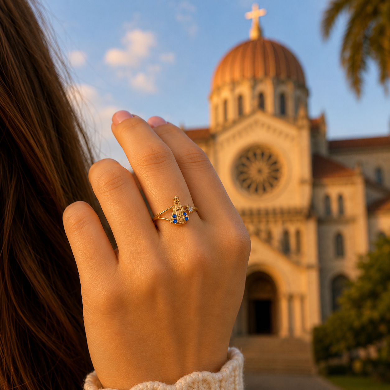 Anel Sagrado Nossa Senhora Ponto de Luz 18K Semi jóias